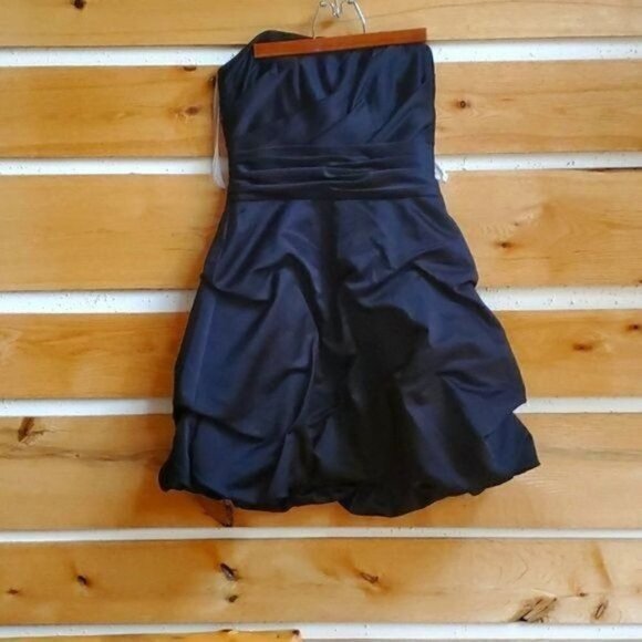 David's Bridal Black Satin Strapless Short Lined Pickup Event Sz 6 Dress - Picture 1 of 10